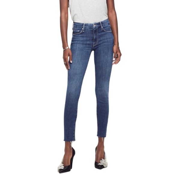 MOTHER The Looker Ankle Fray Skinny Mid Rise Jean Girl Crush Blue Wash Size 29 - Picture 1 of 14